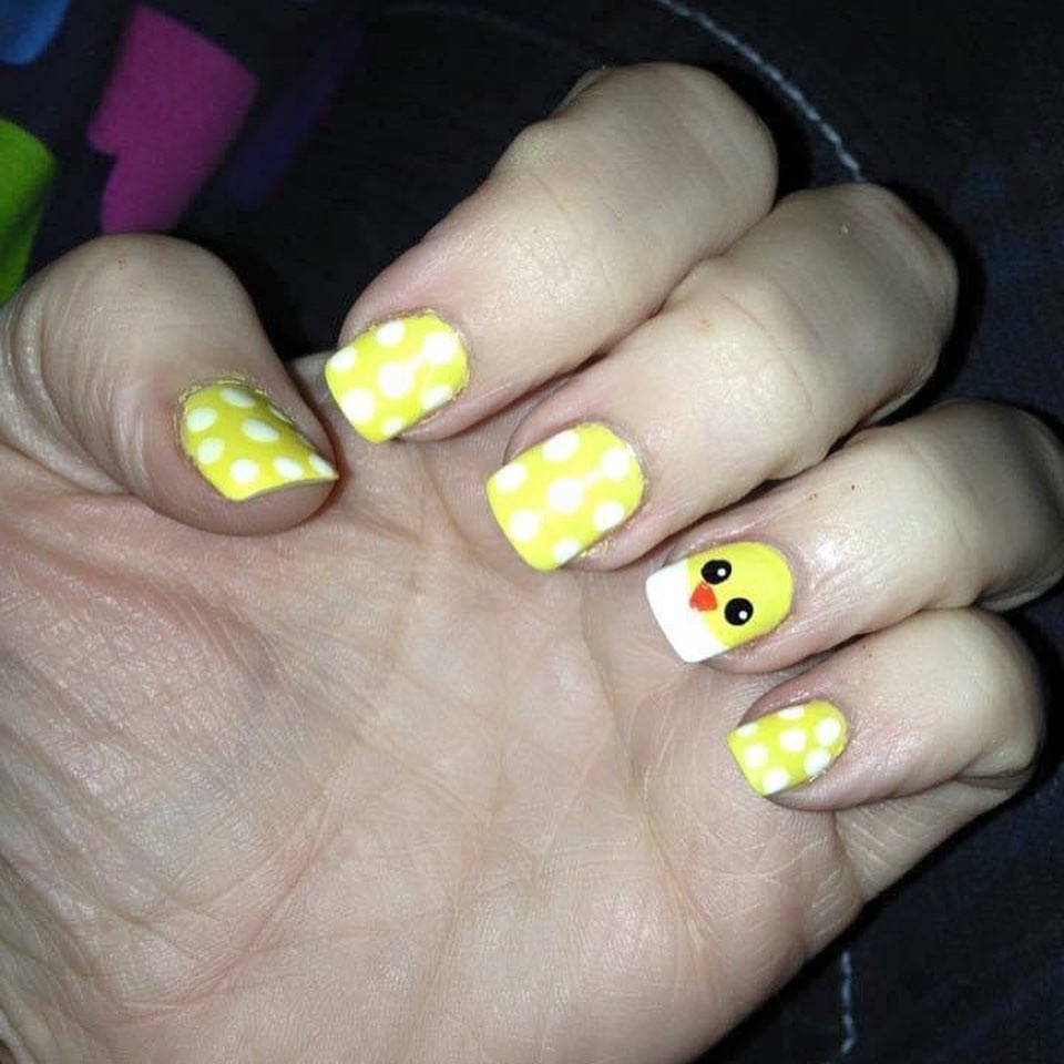 yellow easter chicken nails