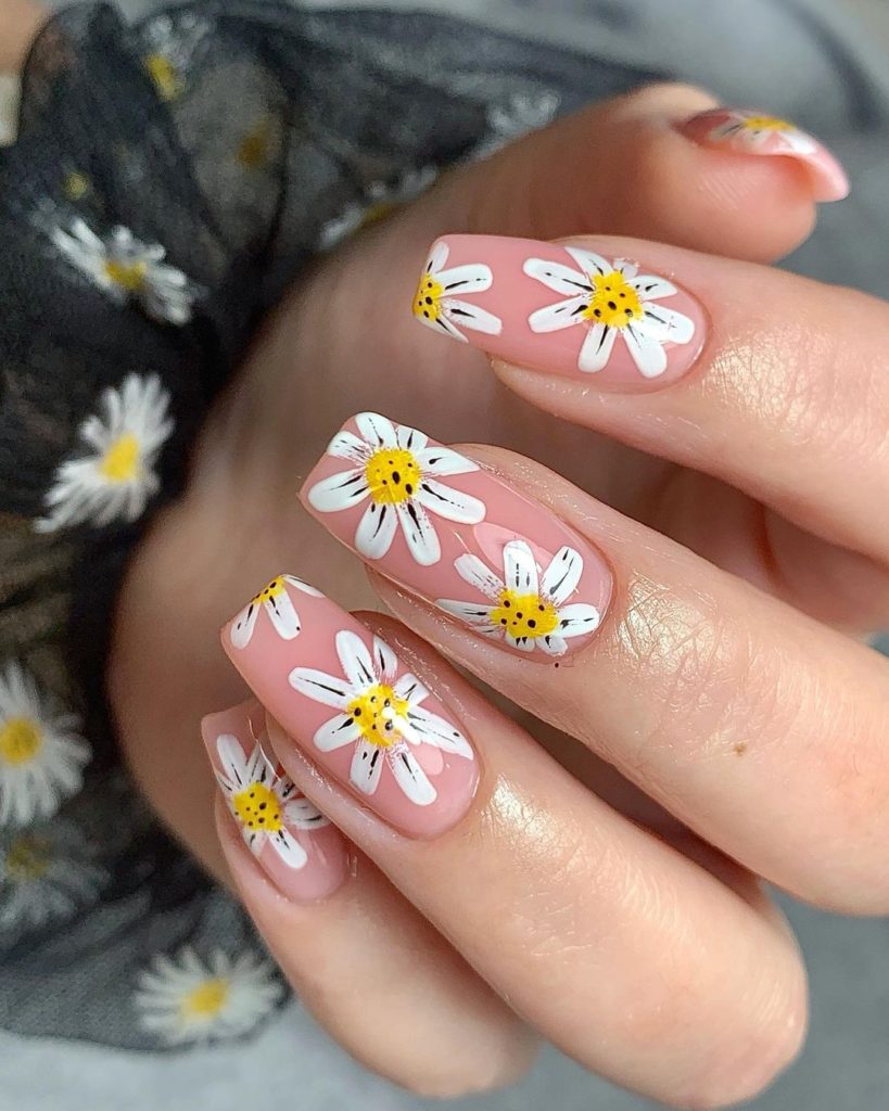 spring nail designs daisy