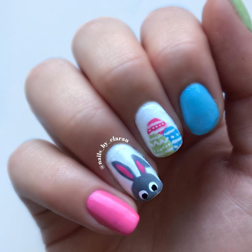 colorful easter bunny nails