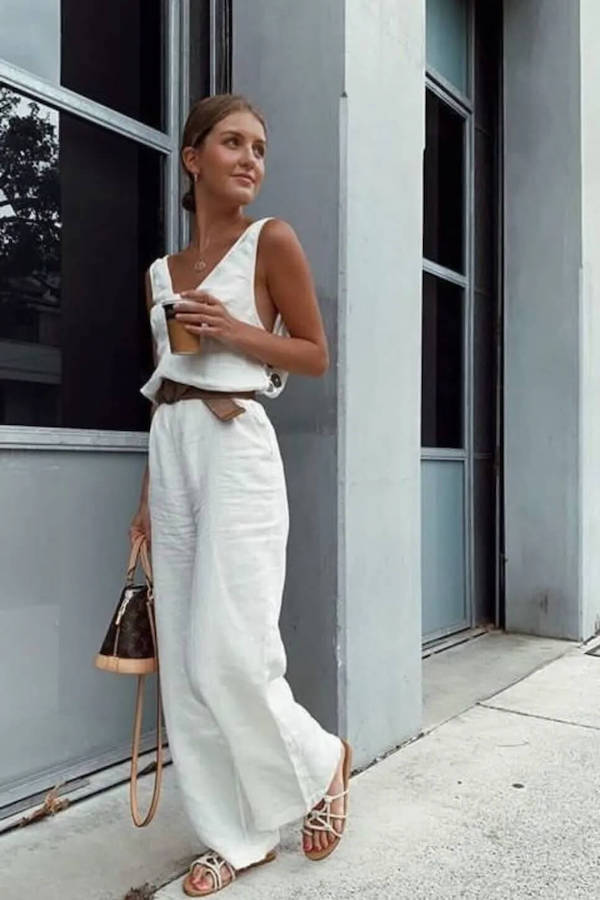 linen outfit women all white pants